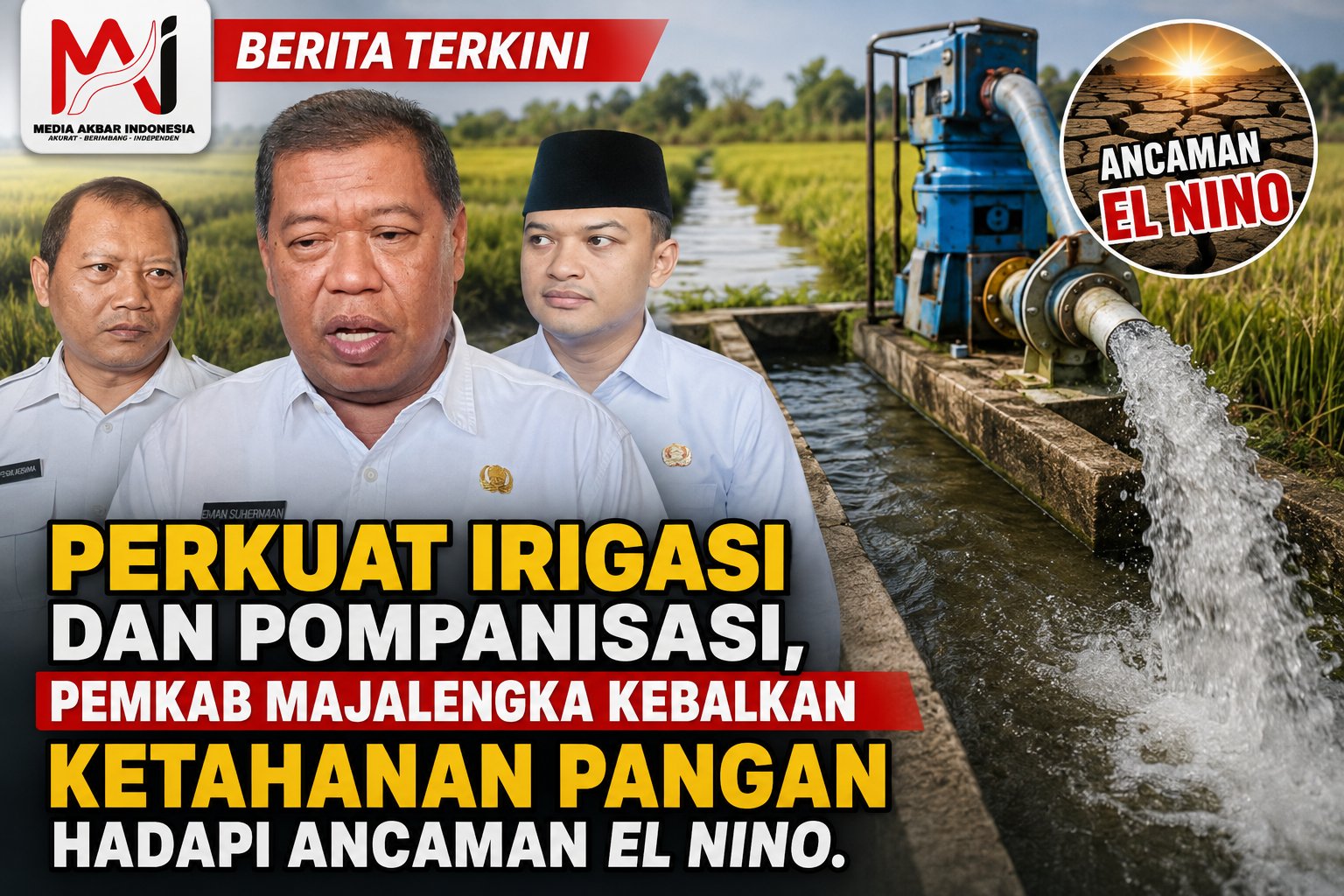 Perkuat Irigasi dan Pompanisasi, Pemkab Majalengka Kebalkan Ketahanan Pangan Hadapi Ancaman El Nino.