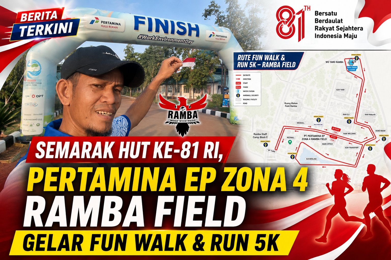 Semarak HUT ke-81 RI, Pertamina EP Zona 4 Ramba Field Gelar Fun Walk & Run 5K