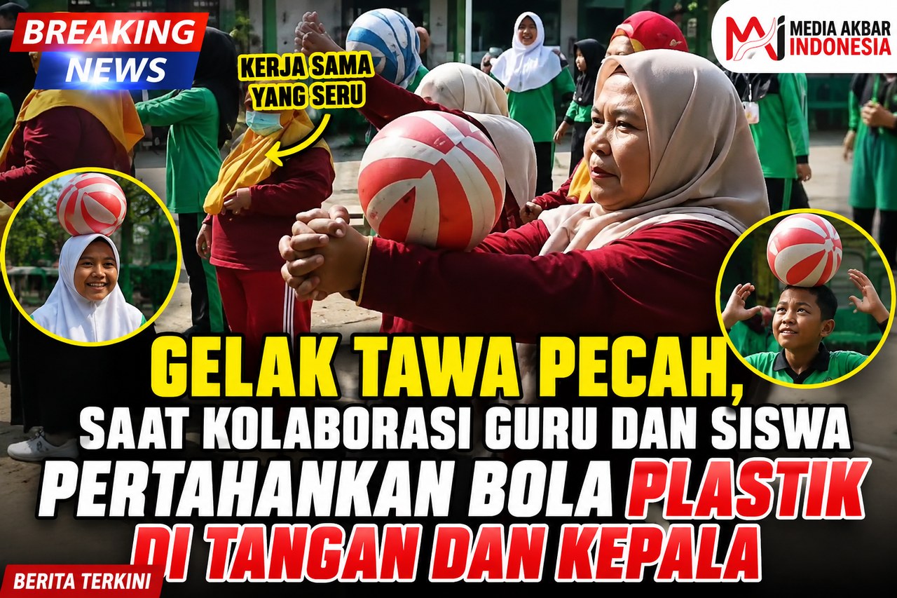 Gelak Tawa Pecah,Saat Kolaborasi Guru dan Siswa Pertahankan Bola Plastik di Tangan dan Kepala.jpg