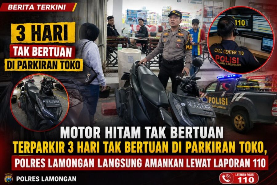 Motor Hitam Tak Bertuan Terparkir 3 Hari Tak Bertuan di Parkiran Toko, Polres Lamongan Langsung Amankan Lewat Laporan 110.jpg