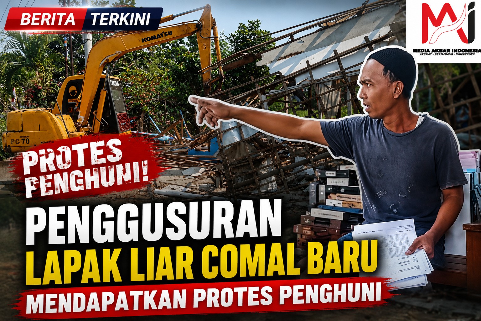 Penggusuran Lapak Liar Comal Baru Mendapatkan Protes Penghuni.jpg
