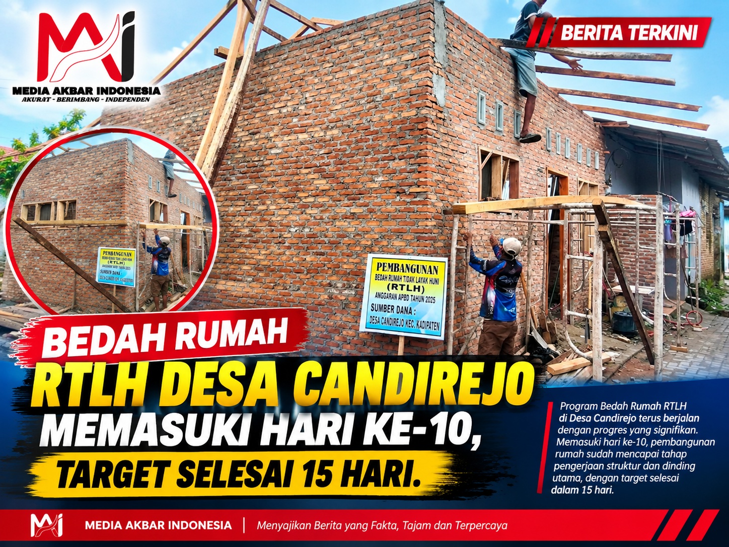 Bedah Rumah RTLH Desa Candirejo Memasuki Hari ke-10, Target Selesai 15 Hari