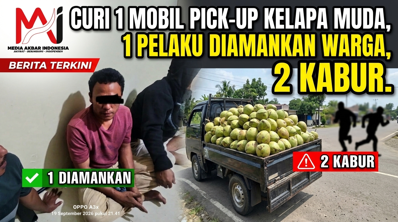 CURI 1 MOBIL PICK-UP KELAPA MUDA, 1 PELAKU DIAMANKAN WARGA, 2 KABUR.jpg